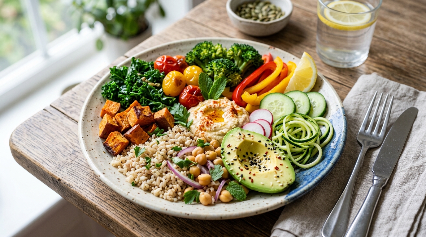 Zdravý tanier s potravinami podporujúcimi zdravý krvný tlak